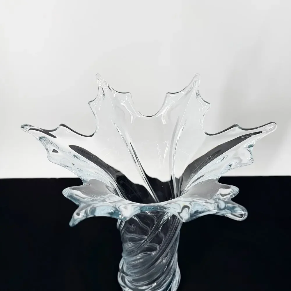 Vintage MCM Murano Archimede Seguso Twisted Clear Glass Vase Flared Rim